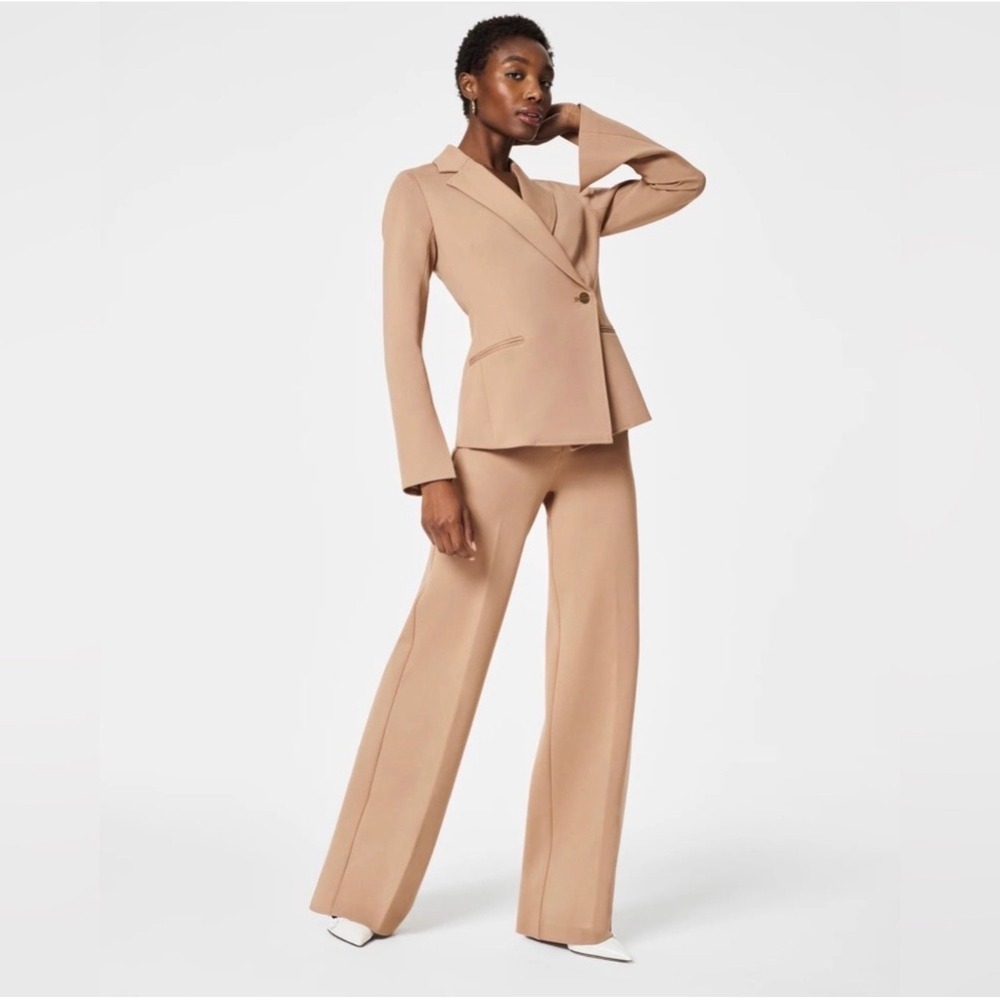 NWOT Spanx The Perfect Oversized Blazer Camel Tan Stretch Single Button Sz Small